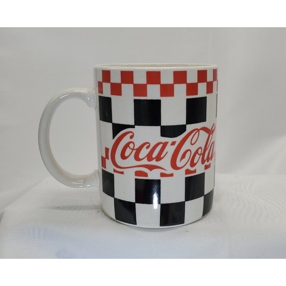 COPY - 1996 Coca-Cola Black & White Checkered Gibson Coffee Cup/Mug 8oz Vintage - Picture 1 of 5